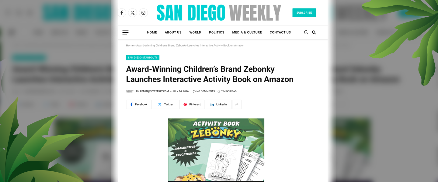 The Zebonky Activity Book Gets a Shoutout in the San Diego Weekly